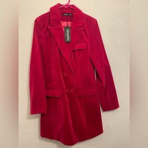 Boohoo hot pink velvet blazer dress size 8 brand new with tags